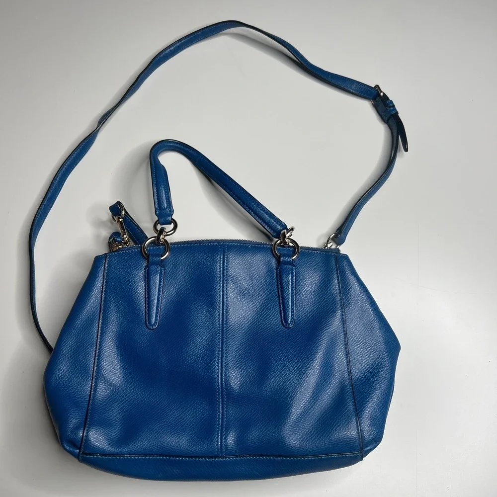 Coach New York Pebbled Leather Satchel Crossbody Bag Blue